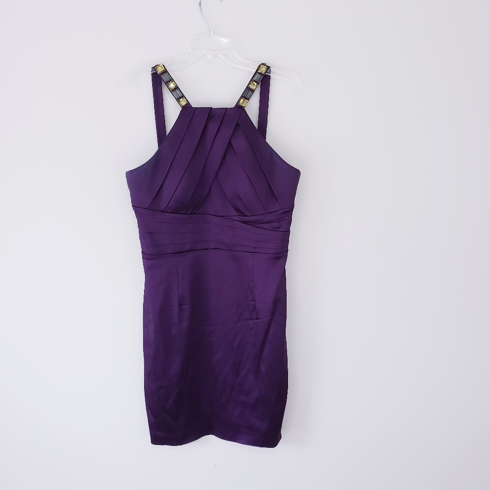 Calvin Klein Dark Purple Jeweled Neckline Cocktail Dress Size 12 - Picture 4 of 8